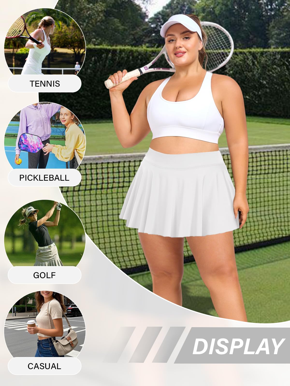 Plus Size Athletic Tennis Skirt - White-Moon Wood
