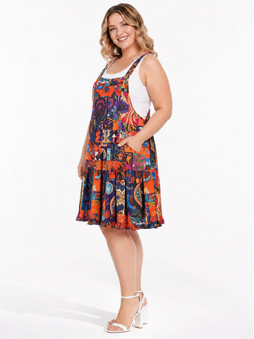 Robe salopette grande taille, mini-robe à volants - Noire