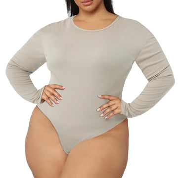 Moon Wood Plus Size Bodysuit for Women Round Neck Sleeveless Smooth Body  Suits Tank Tops Seamless Bodysuits, khaki : : Fashion
