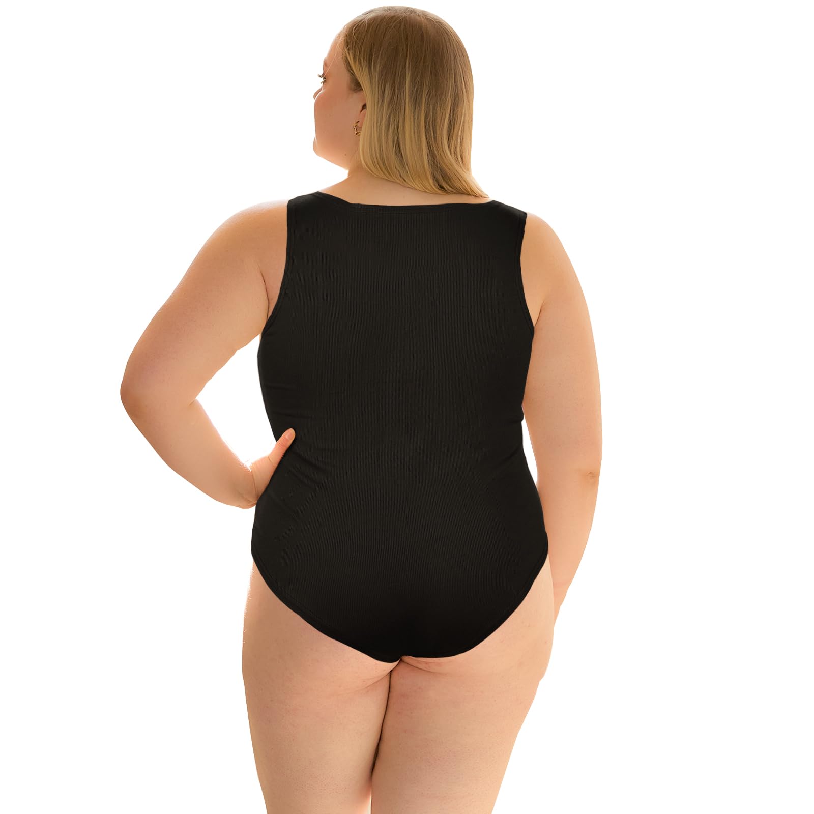 Plus Size Bodysuits for Women Sleeveless Crew Neck-Black - Moon Wood