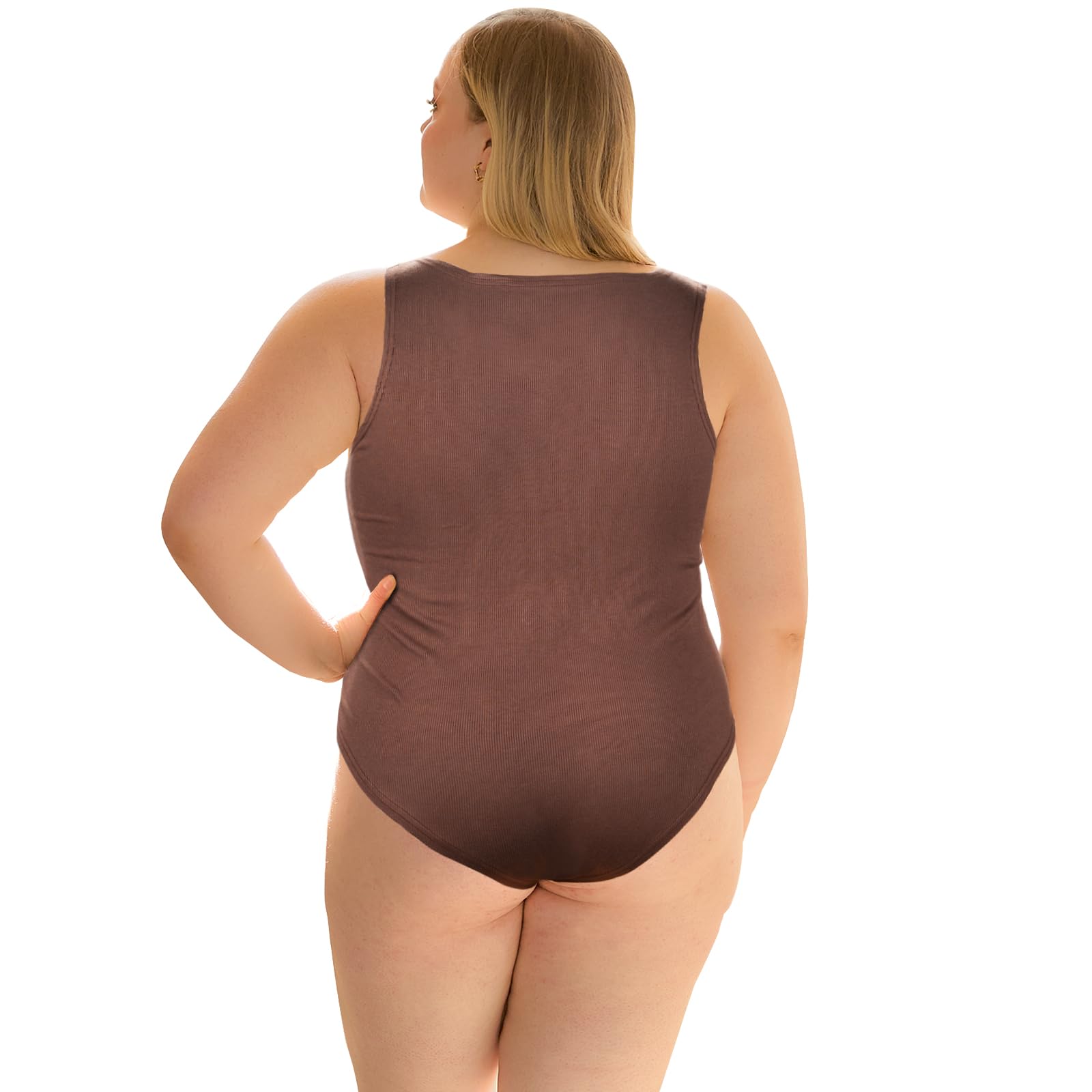 Plus Size Bodysuits for Women Sleeveless Crew Neck-Tiramisu - Moon Wood