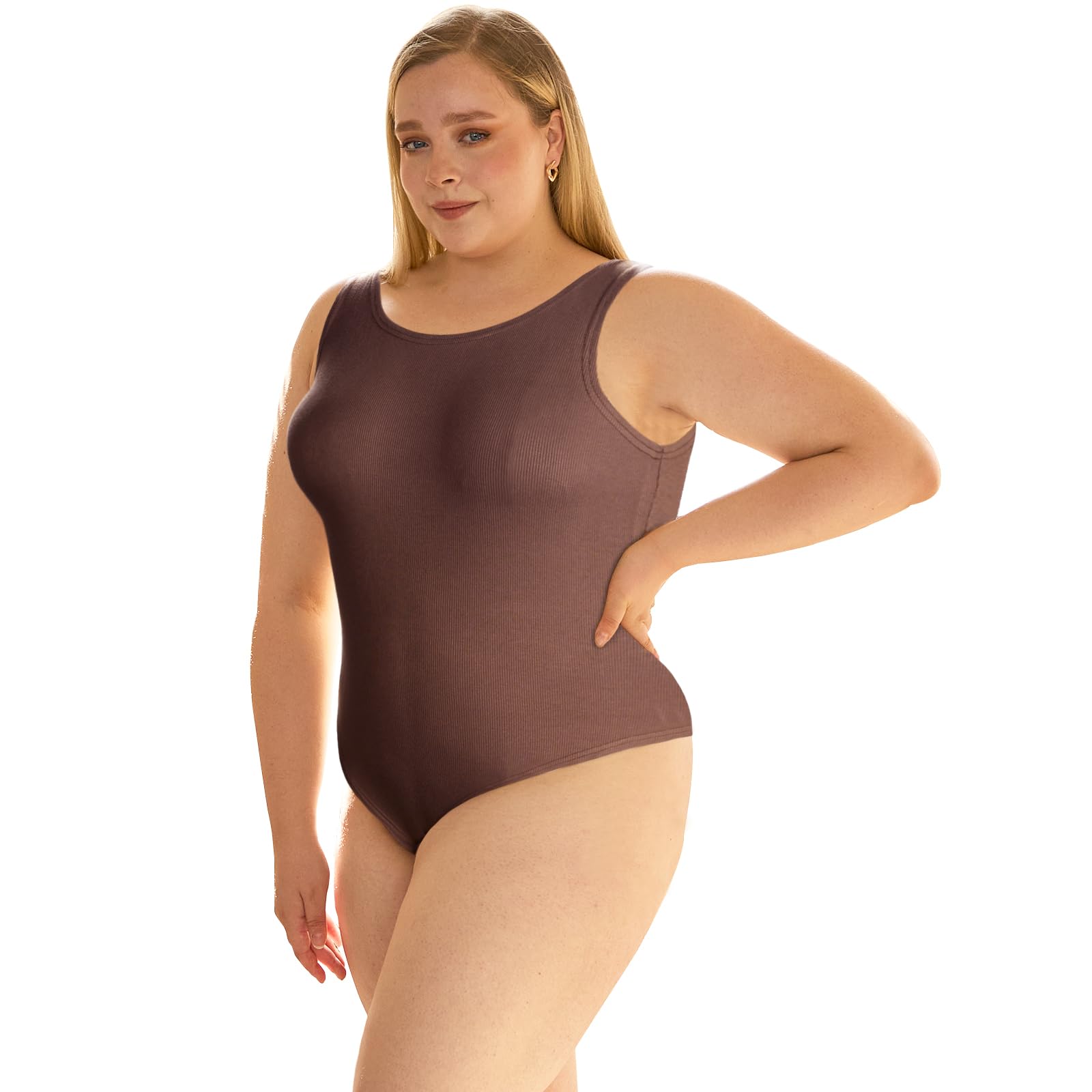 Plus Size Bodysuits for Women Sleeveless Crew Neck-Tiramisu - Moon Wood