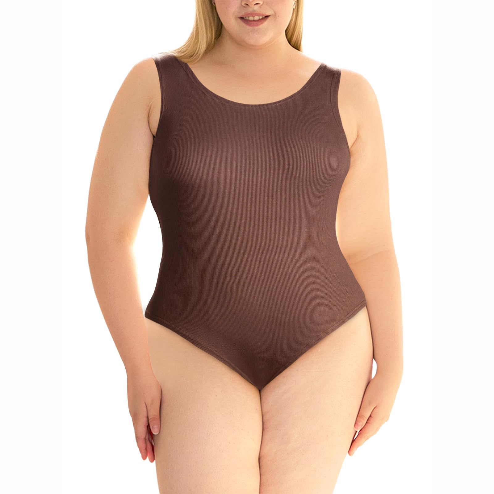 Plus Size Bodysuits for Women Sleeveless Crew Neck-Tiramisu - Moon Wood