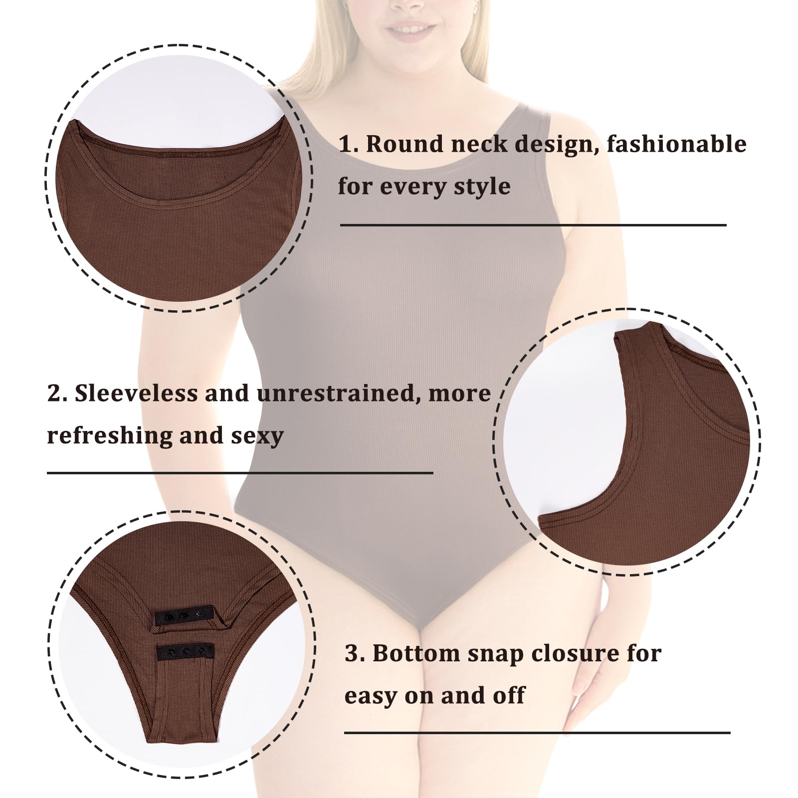 Plus Size Bodysuits for Women Sleeveless Crew Neck-Tiramisu - Moon Wood