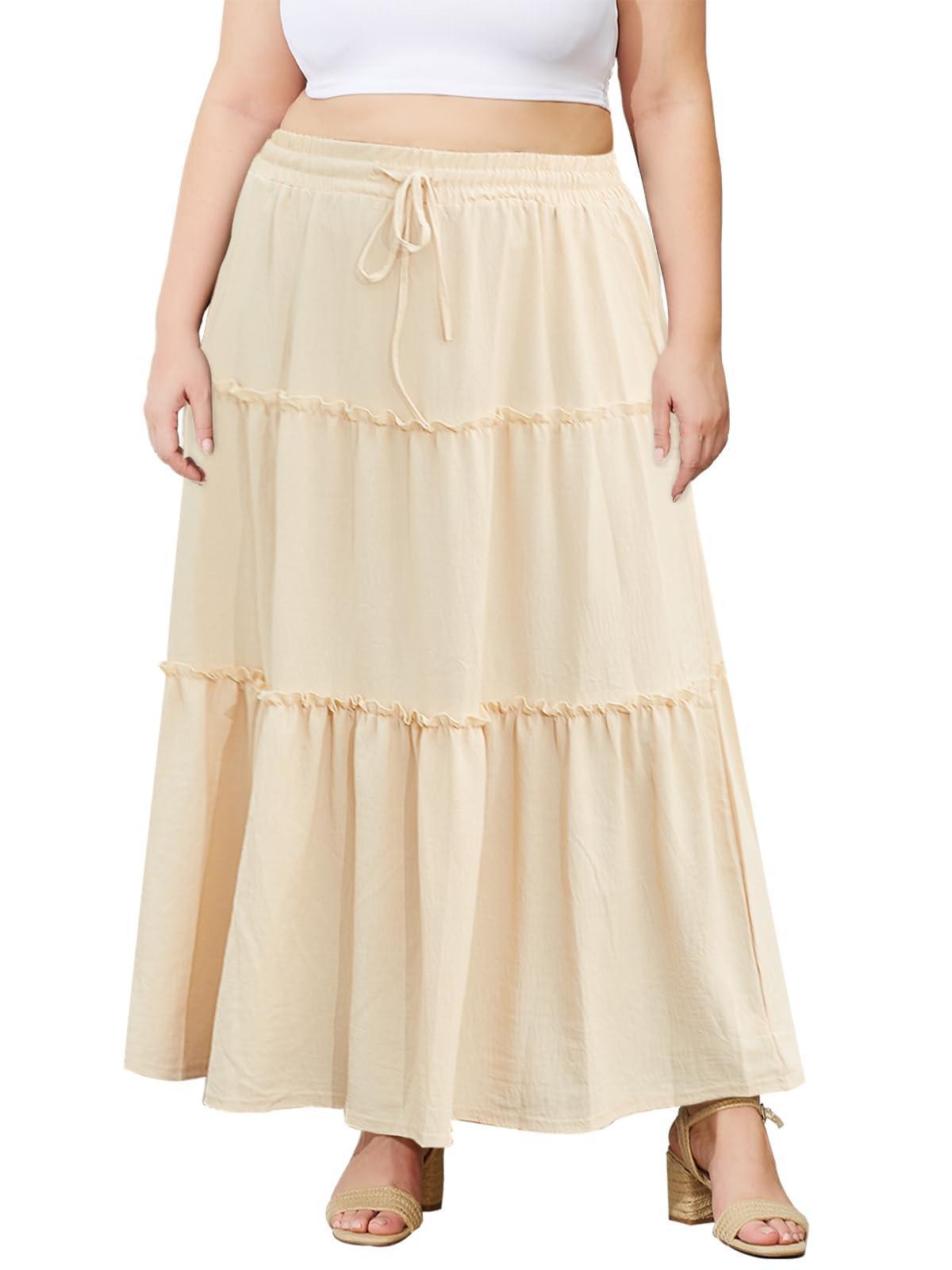 Plus Size Boho Maxi Skirt A Line Flowy - Almond-Moon Wood