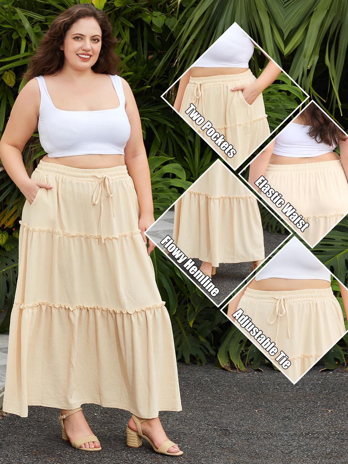 Plus Size Boho Maxi Skirt A Line Flowy - Almond-Moon Wood