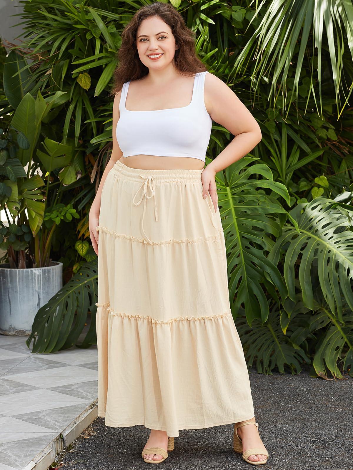 Plus Size Boho Maxi Skirt A Line Flowy Almond Moon Wood plus-size-boho-maxi-skirt-a-line-flowy-almond-moon-wood