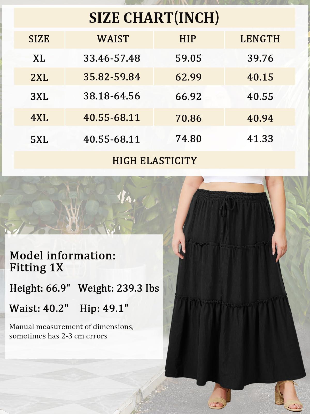 Plus Size Boho Maxi Skirt A Line Flowy - Black-Moon Wood