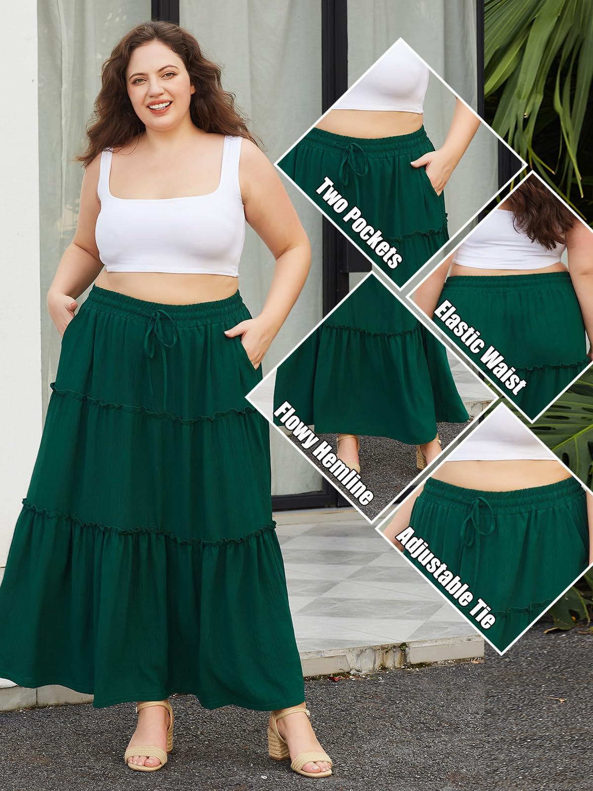 Green maxi skirt queen size best sale