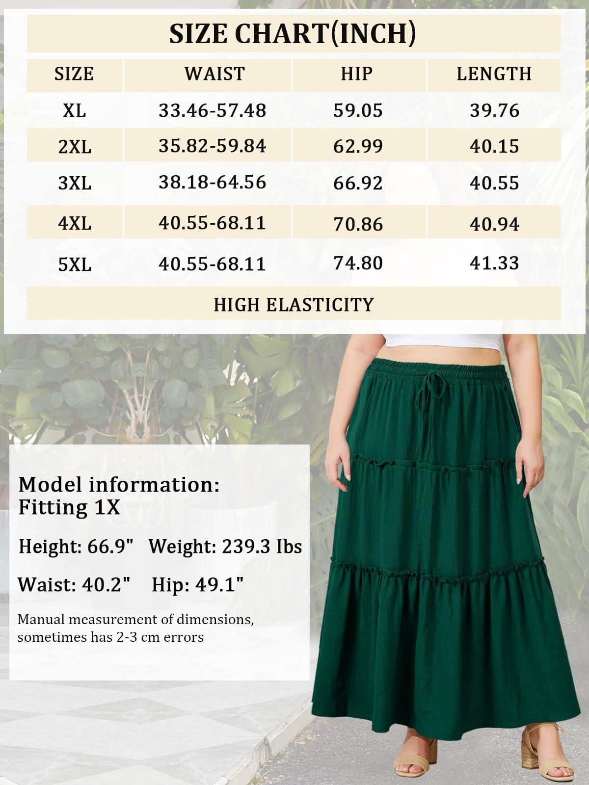 Plus Size Boho Maxi Skirt A Line Flowy - Green-Moon Wood