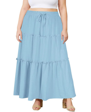 Jupe Midi Trapèze Taille Haute Grande Taille - Noir