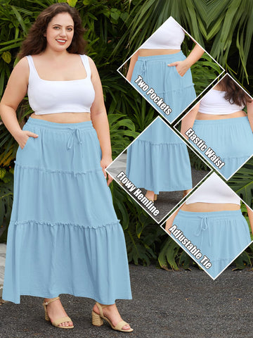 Jupe Midi Trapèze Taille Haute Grande Taille - Noir