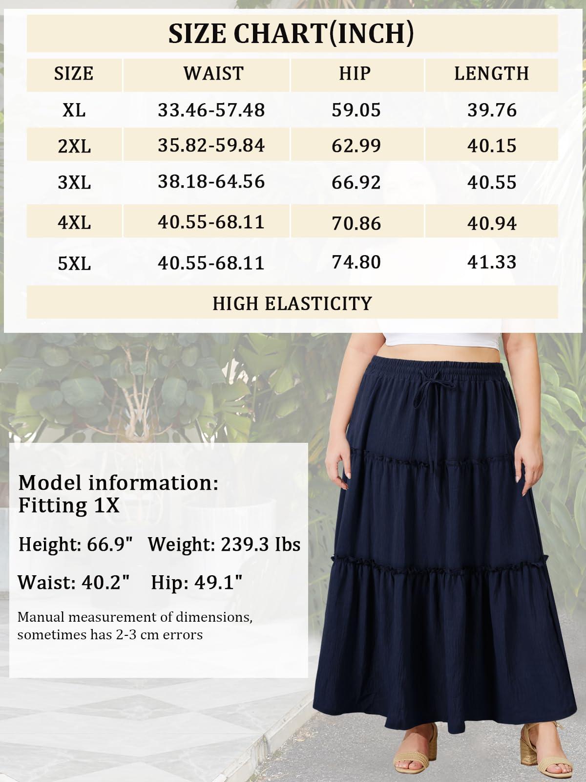 Plus Size Boho Maxi Skirt A Line Flowy - Navy Blue-Moon Wood