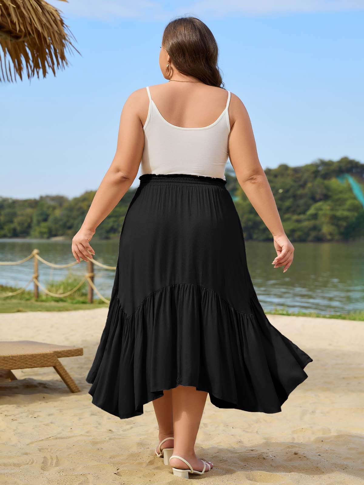 Plus Size Boho Maxi Skirt Tiered-Black Moon Wood
