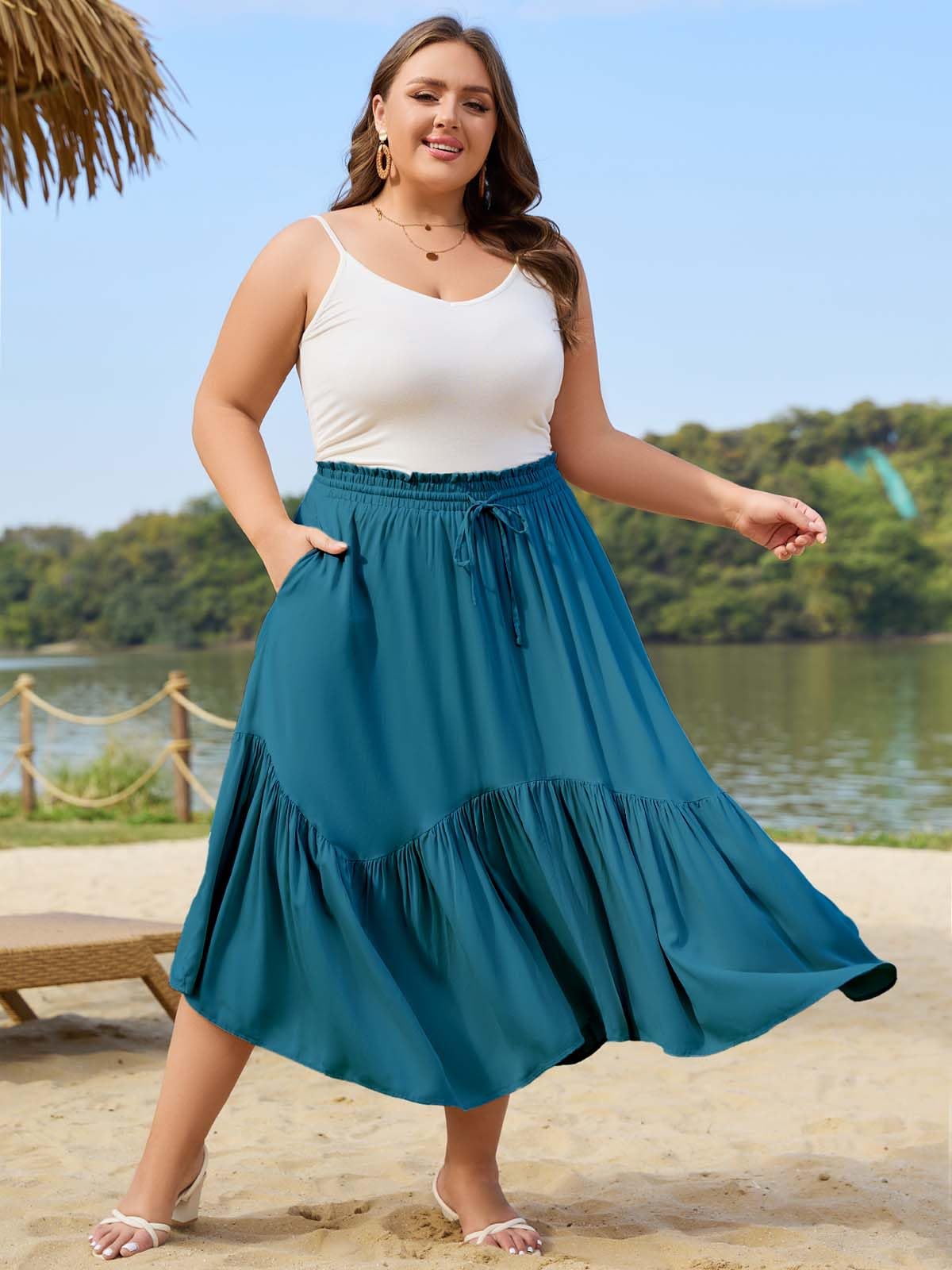 Boho Skirt Maxi Skirt Plus Plus Size Boho Maxi Skirt Tiered-Lake Blue Moon Wood