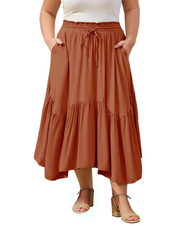 Plus Size Boho Maxi Skirt Tiered-Orange