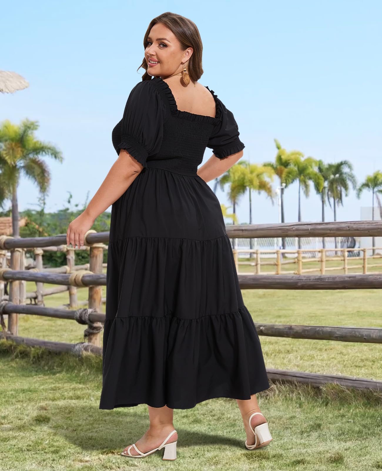 Plus Size Casual Maxi Dress Square Neck-Black, 5XL Plus Size Casual Maxi Dress Square Neck-Black, 5XL