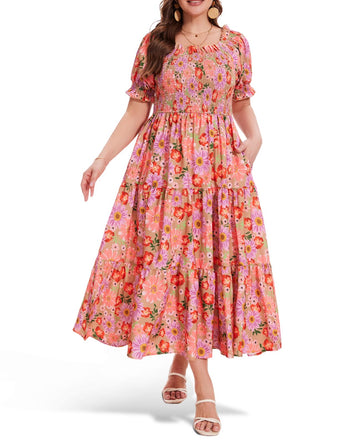 Plus Size Casual Maxi Dress Square Neck-Gerbera