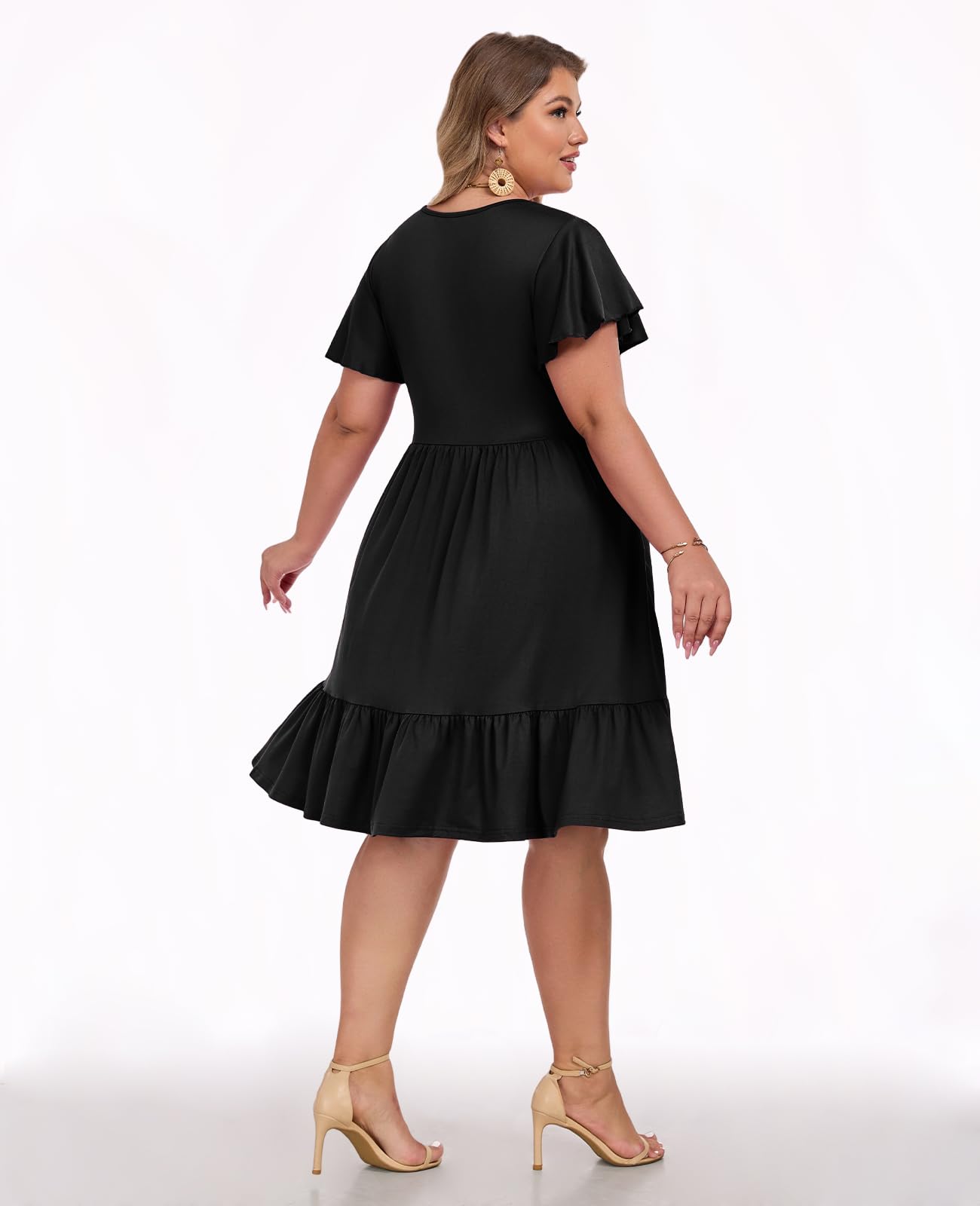 Plus Size Casual Midi Dress with Pockets - Black, XL Plus Size Casual Midi Dress with Pockets - Black, XL