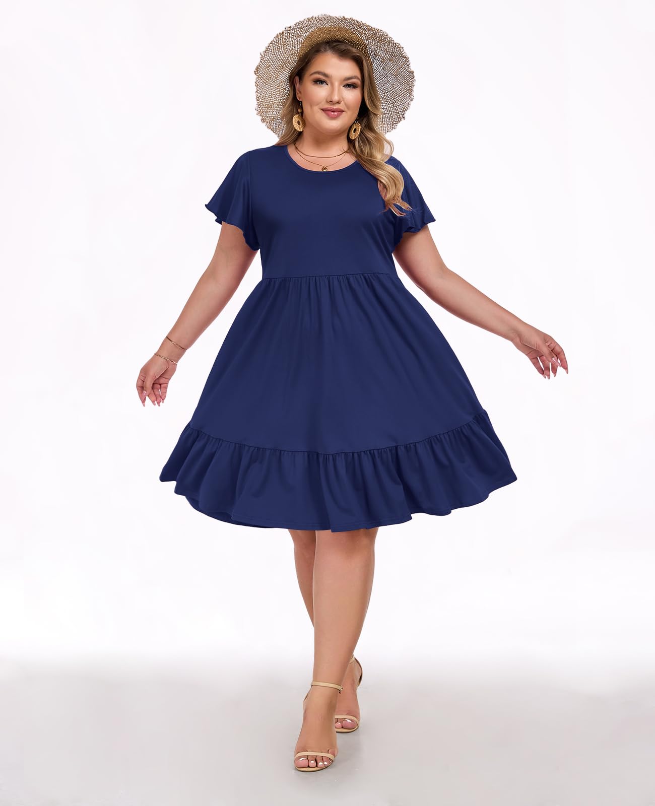 casual midi dress with pockets Allegra K Women's Casual Notch Neck Puff Sleeve Smocked Waist Tiered Midi Dress with Pockets Summer Chic, Yellow / M
