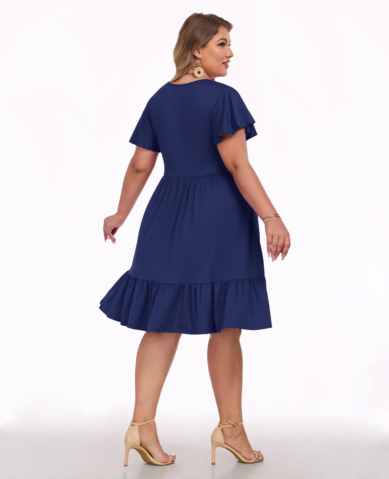Plus Size Casual Midi Dress with Pockets - Navy | Moon Wood Plus Size Casual Midi Dress with Pockets - Navy | Moon Wood