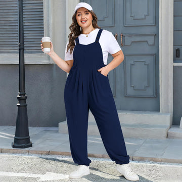 Plus Size Casual Overalls Jumpsuit Loose Fit - Navy