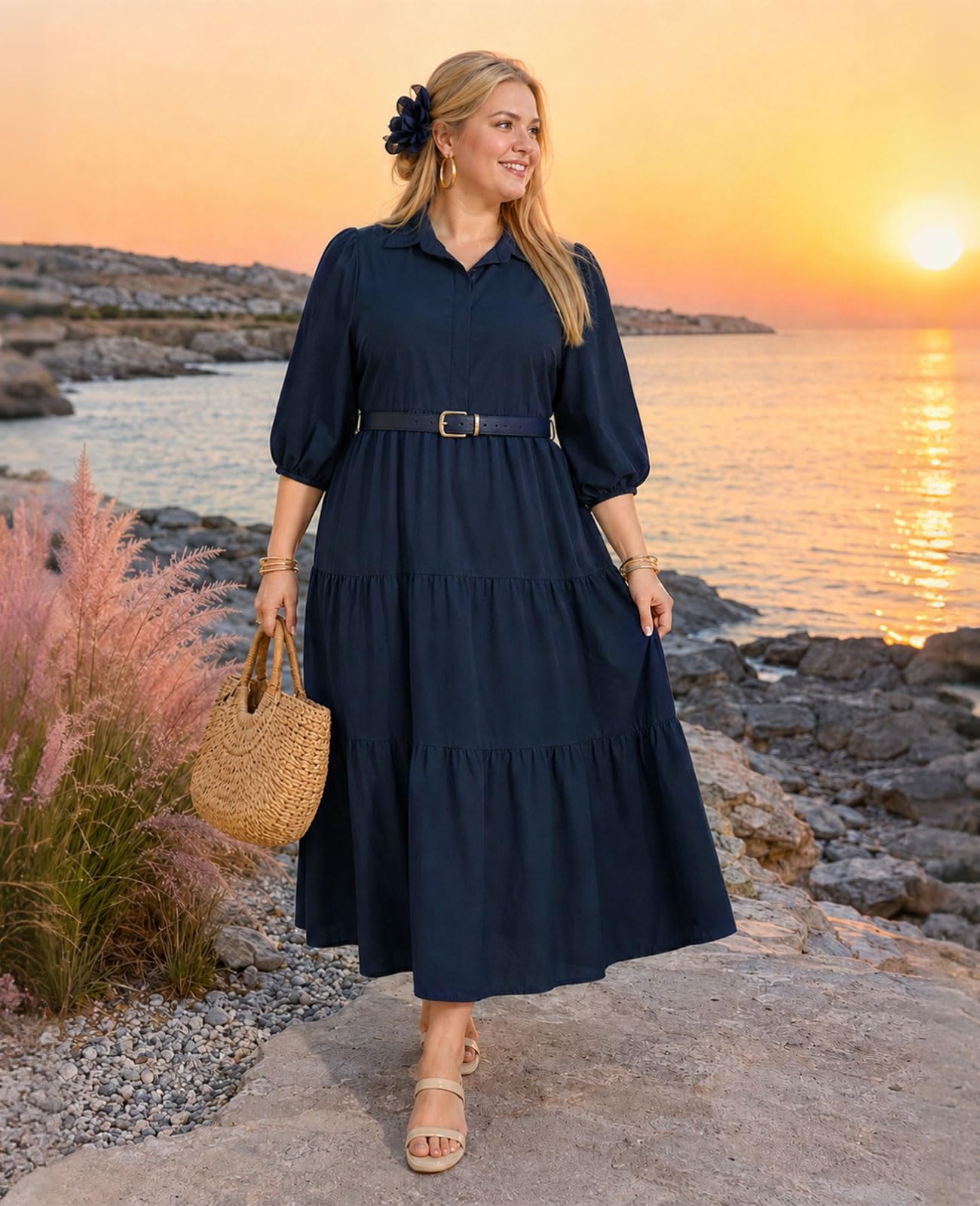 plus size navy blue casual dress ZAPAKA Women Sparkly Navy Plus Size Mother of the Bride Dress With Sequin A Line V Neck Long Mom Dress for Wedding, Navy / US16W