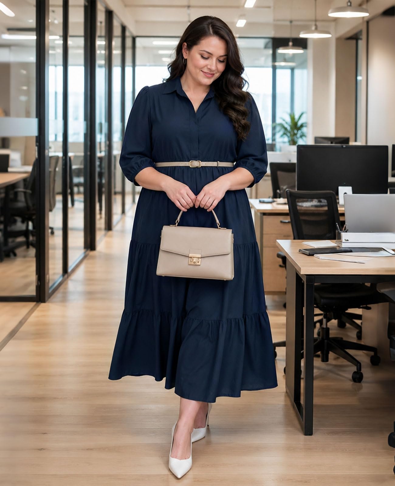plus size navy shirt dress Unique Vintage Plus Size Navy & White Stripe Shirt Swing Dress