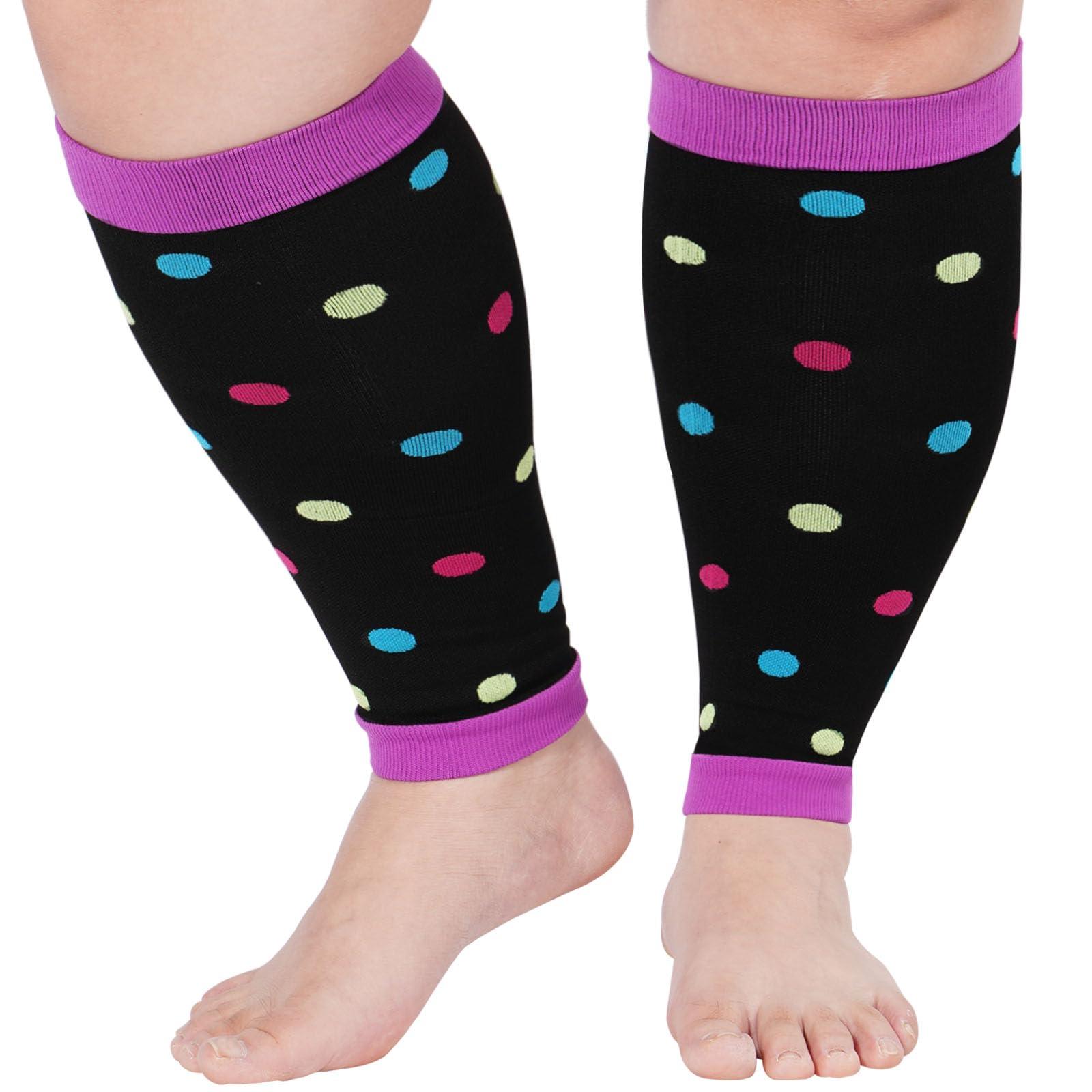 Plus Size Compression Leg Sleeves - Purple Dot-Moon Wood