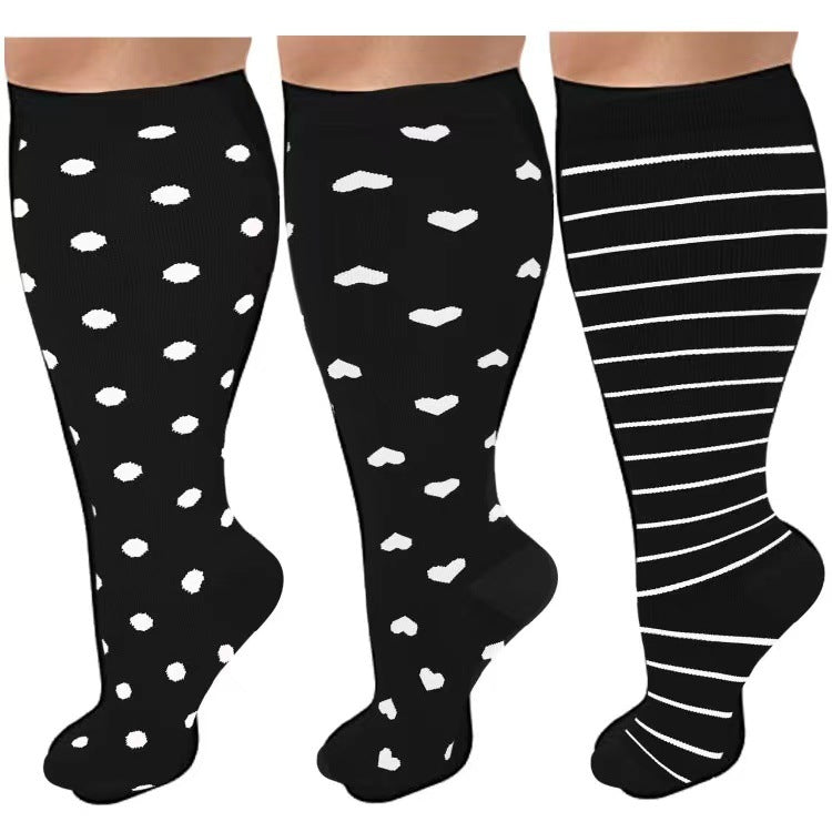 Plus Size Compression Socks Black Series(3 Pairs)-Moon Wood