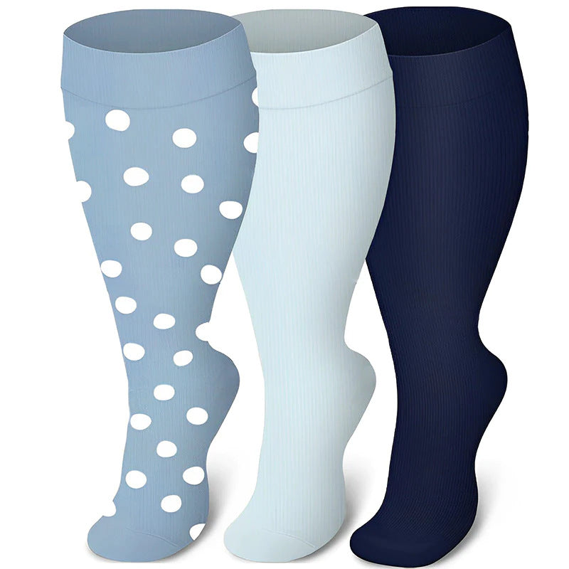 Plus Size Compression Socks Blue Series(3 Pairs)-Moon Wood