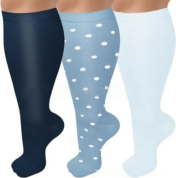 Plus Size Compression Socks Blue Series(3 Pairs)-Moon Wood