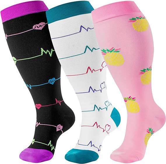 Plus Size Compression Socks Electrocardiogram(3 Pairs)-Moon Wood