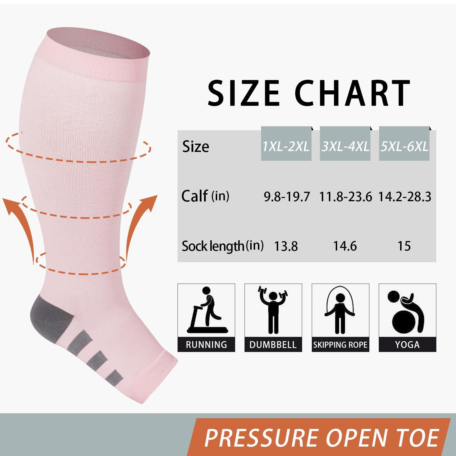 Plus Size Compression Socks Open Toe for Women& Men-Baby Pink-Moon Wood