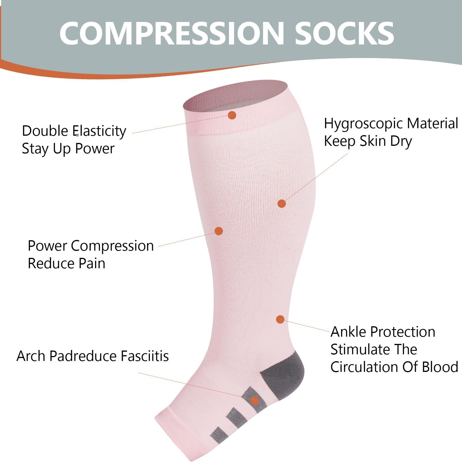 Plus Size Compression Socks Open Toe for Women& Men-Baby Pink-Moon Wood