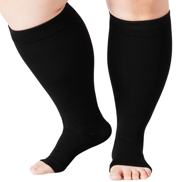 Plus Size Compression Socks Open Toe-Black | Moon Wood