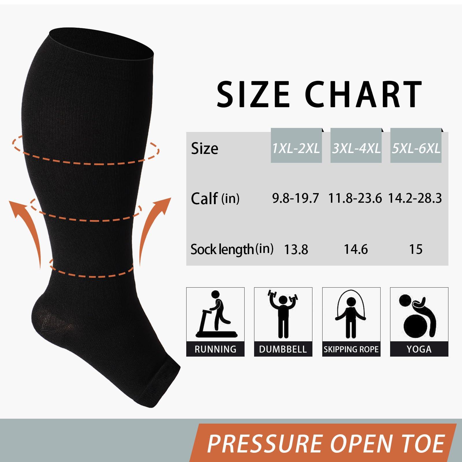 Plus Size Compression Socks Open Toe-Black | Moon Wood