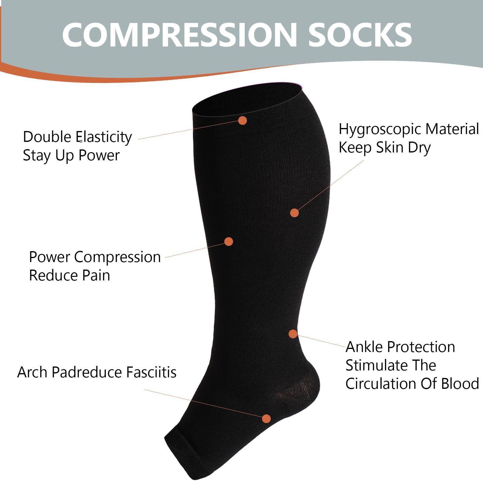 Plus Size Compression Socks Open Toe for Women& Men-Black-Moon Wood