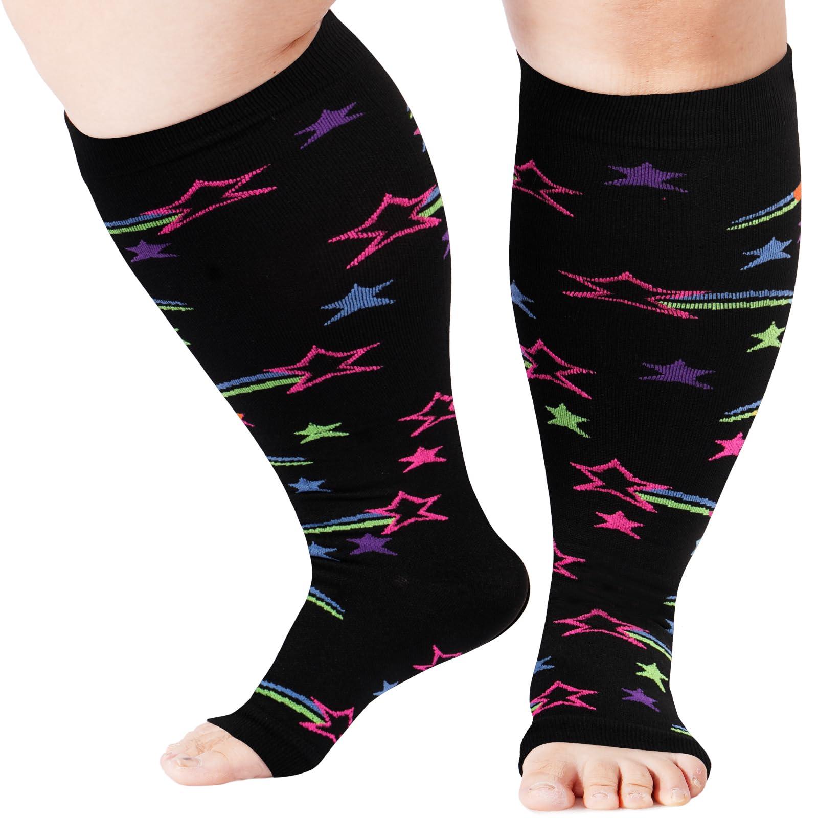 Plus Size Compression Socks Open Toe for Women& Men-Meteor-Moon Wood