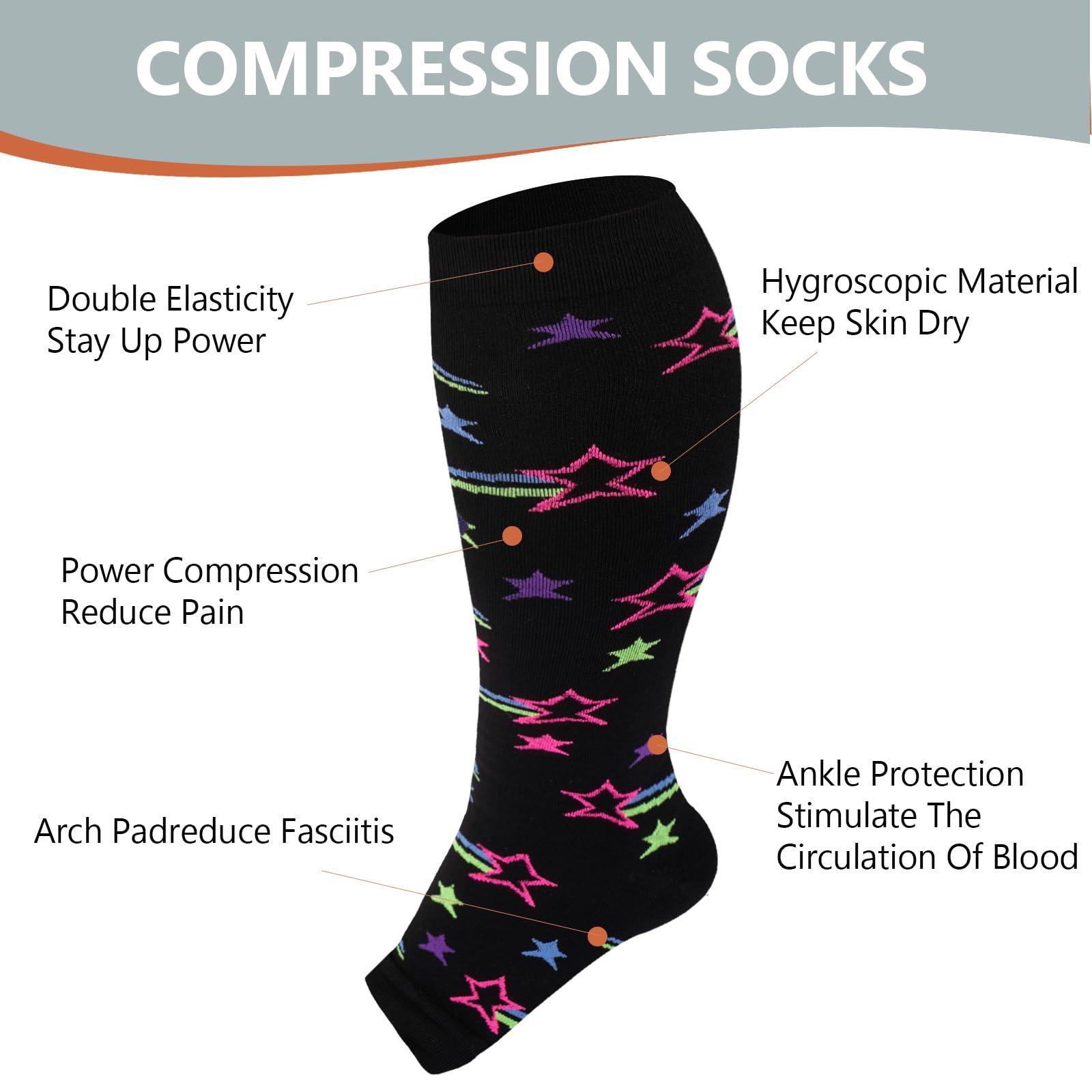 Plus Size Compression Socks Open Toe for Women& Men-Meteor-Moon Wood