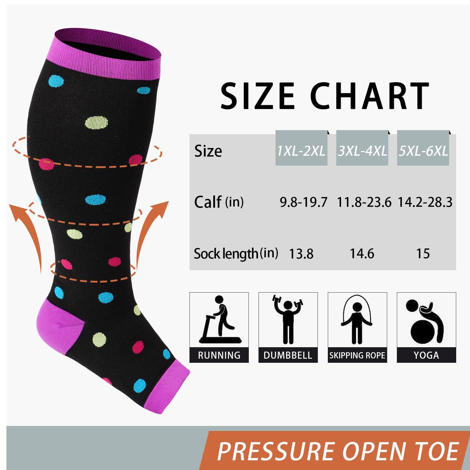 Plus Size Compression Socks Open Toe for Women& Men-Purple Dots-Moon Wood