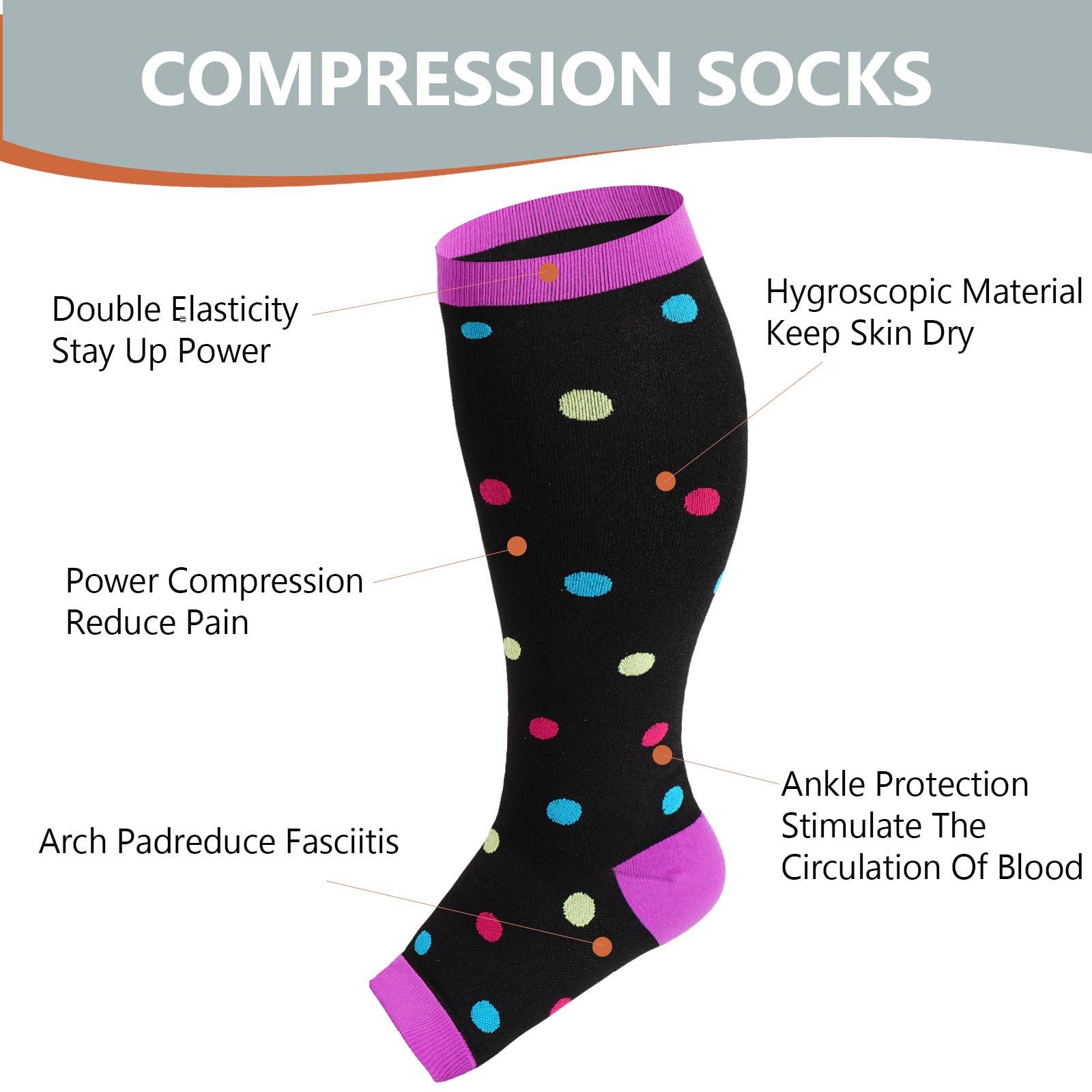 Plus Size Compression Socks Open Toe for Women& Men-Purple Dots-Moon Wood