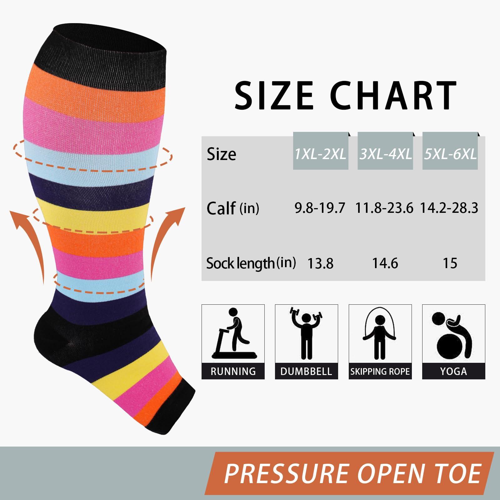 Plus Size Compression Socks Open Toe for Women& Men-Rainbow Stripes-Moon Wood