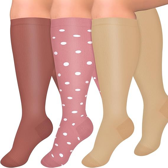 Plus Size Compression Socks Pink Series(3 Pairs)-Moon Wood