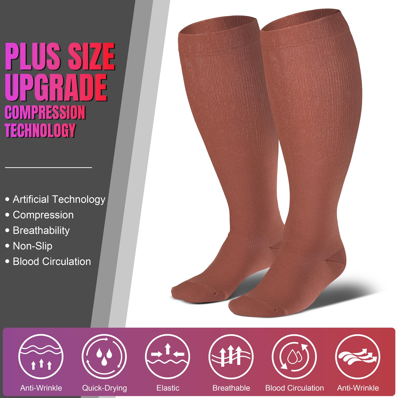 Co Plus Compression Plus Size Compression Socks Pink Series 3 Pairs | Moon Wood