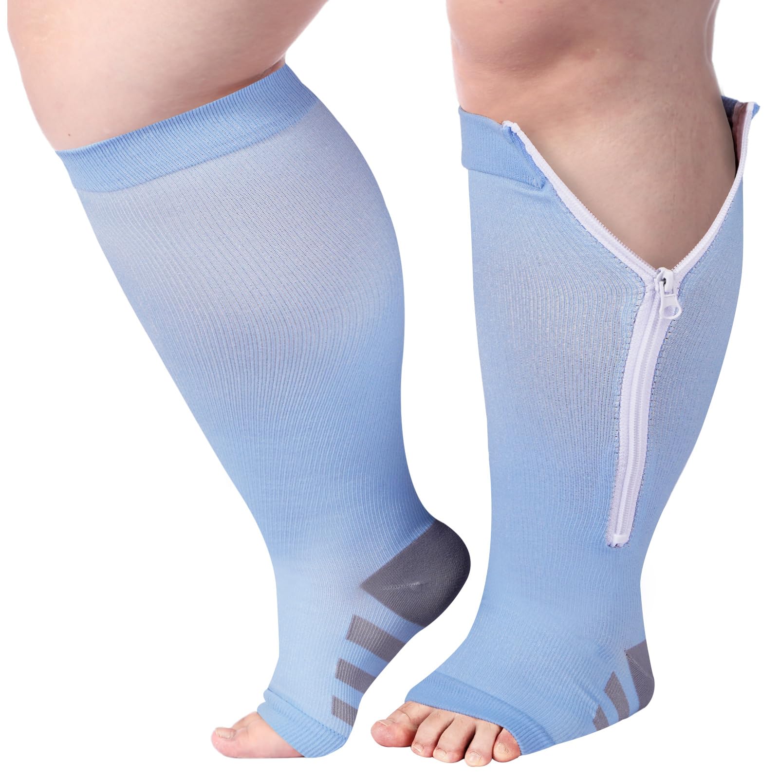 Plus Size Compression Socks Zipper - Baby Blue-Moon Wood