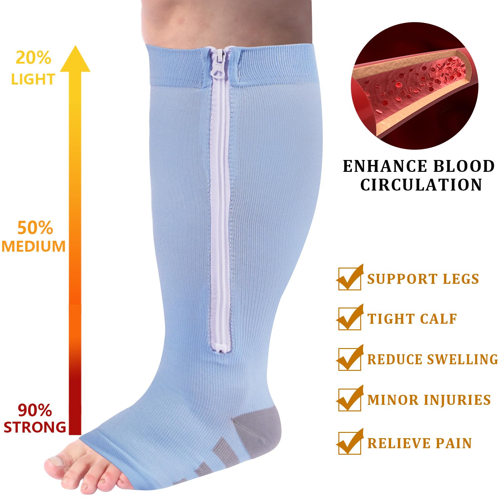 Plus Size Compression Socks Zipper - Baby Blue-Moon Wood