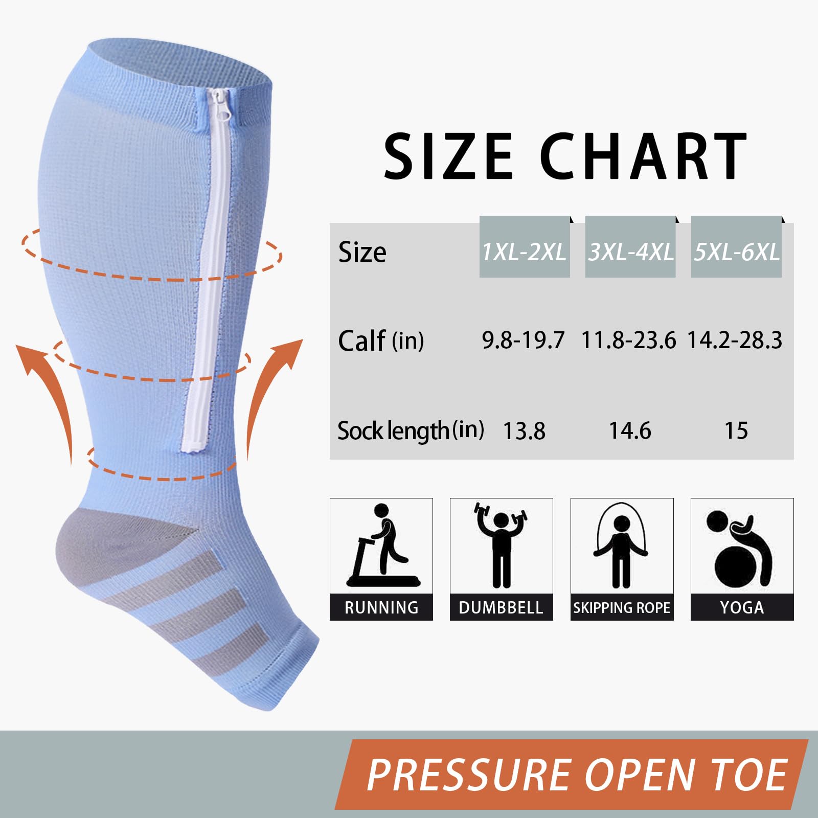 Plus Size Compression Socks Zipper - Baby Blue-Moon Wood