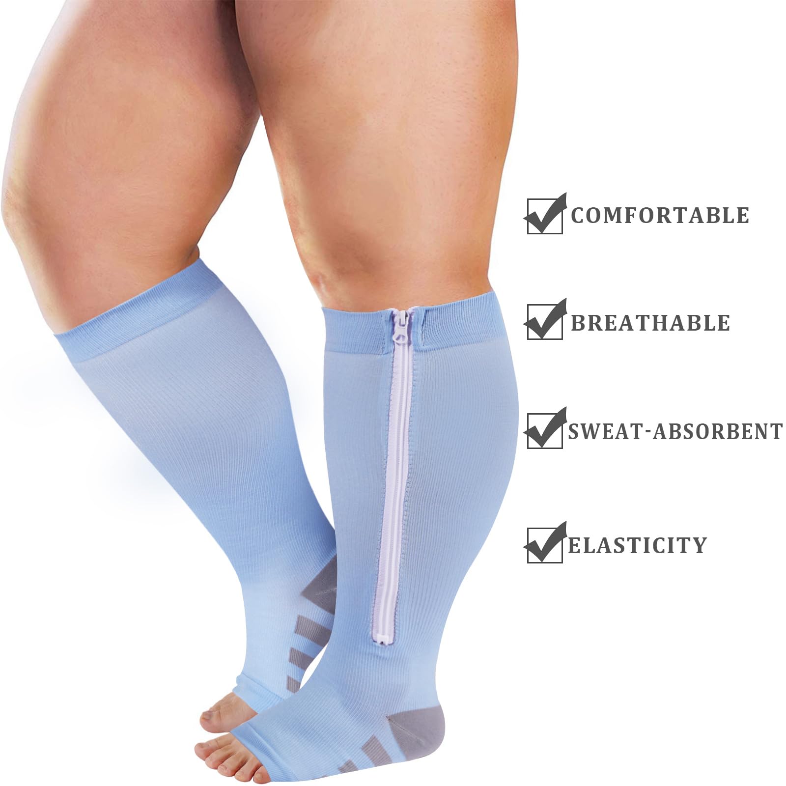 Plus Size Compression Socks Zipper - Baby Blue-Moon Wood