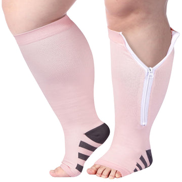 Plus Size Compression Socks Zipper - Baby Pink